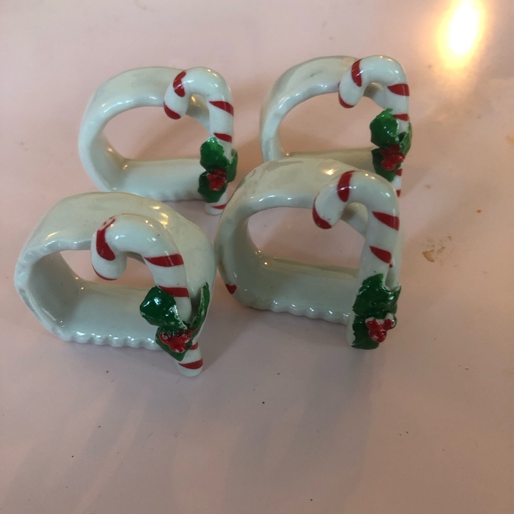 Festive vintage Red and Green Candy Cane Napkin Rings Holiday Decor.